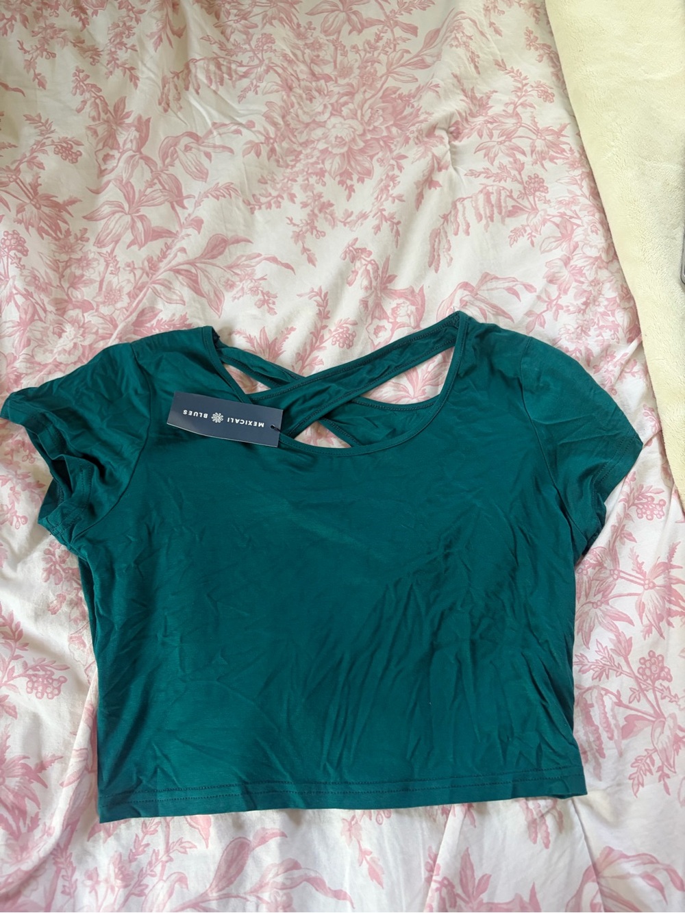 Mexicali Blues Teal Cross-Back Crop Top